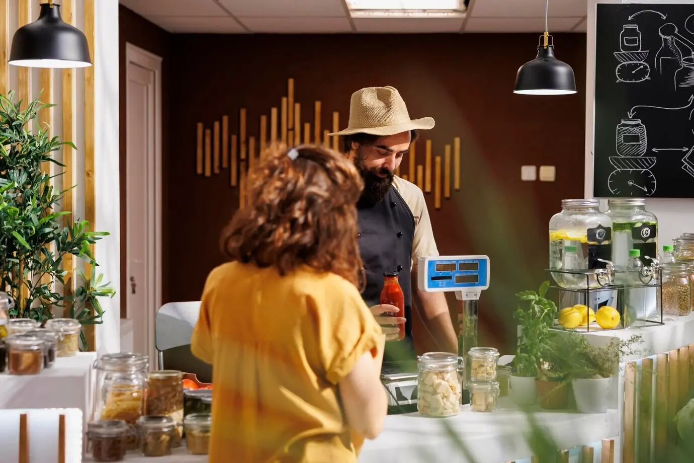 Landwirt als Verkäufer in einem Zero-Waste-Laden